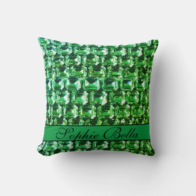 Coussin Diamants verts, pierres vintages vertes motif (Recto)