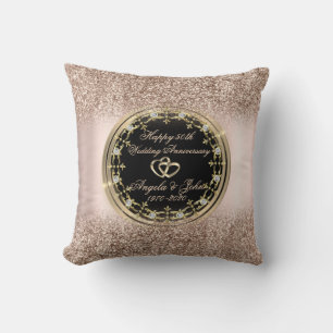 Coussin DiamantsCœurs Rose Or Paillettes 50e Anniversaire