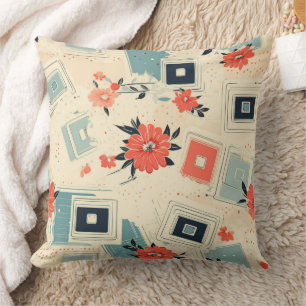 Coussin Diapositive de film bleu corail de milieu de siècl