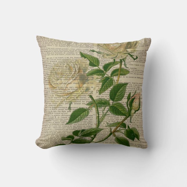 Coussin dictionnaire français botanique rose blanche (Recto)