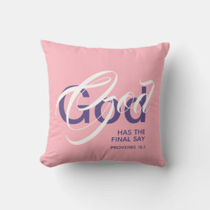 Coussin DIEU A LE DERNIER DIT Écriture Monogramme rose
