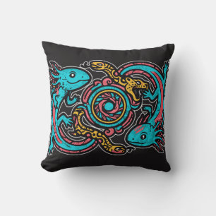 Coussin Dieu aztèque Xolotl combattant l'art tribal de la 