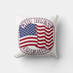 Coussin Dieu bénisse l'Amérique avec le drapeau américain