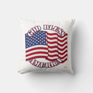 Coussin Dieu bénisse l'Amérique avec le drapeau des États-