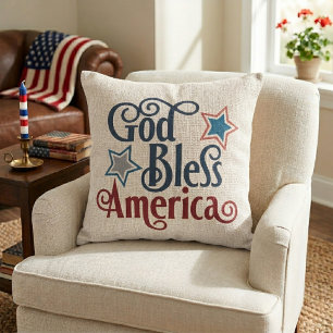 Coussin Dieu Bénisse l'Amérique Rouge Blanc et Bleu Patrio