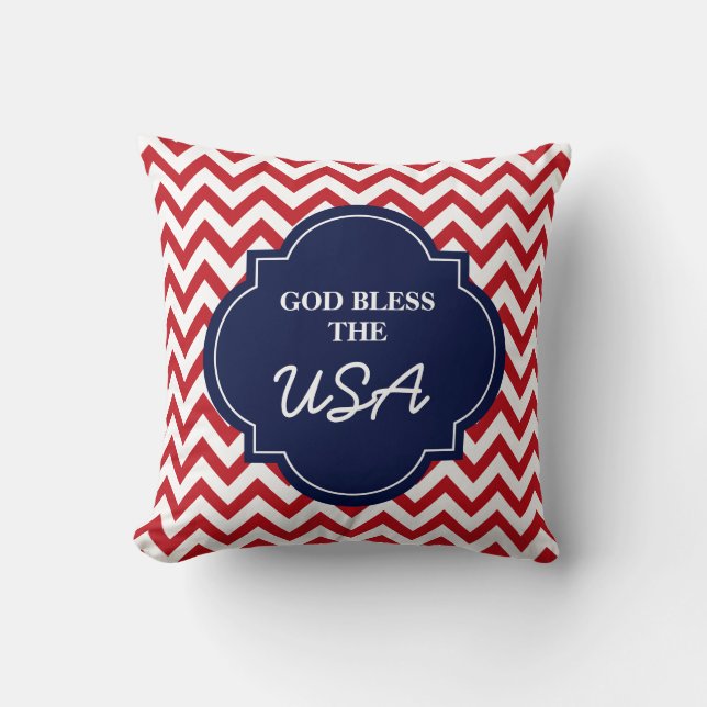 Coussin Dieu bénissent les Etats-Unis, rayures bleues (Recto)