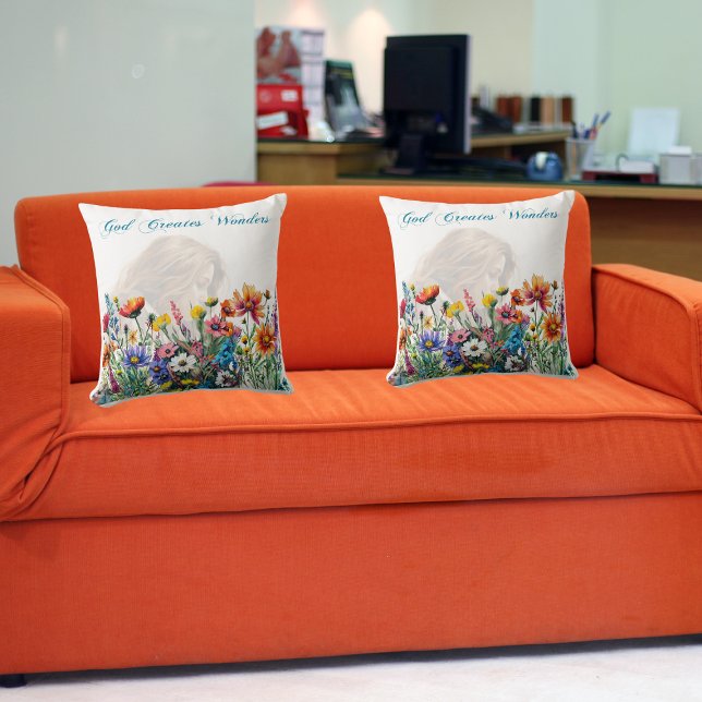 Coussin Dieu crée des merveilles - Jetez l'oreiller (16" x (God Creates Wonders Pillow
A serene addition that infuses your space with peace and positivity. )