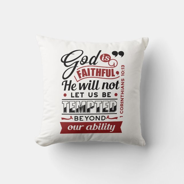 Coussin Dieu est Fidèle – 1 Corinthiens 10:13 Verset Bibli (Recto)