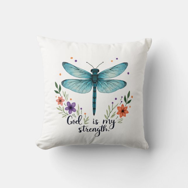 Coussin Dieu est ma force Libellule florale T-Shirt chréti (Recto)