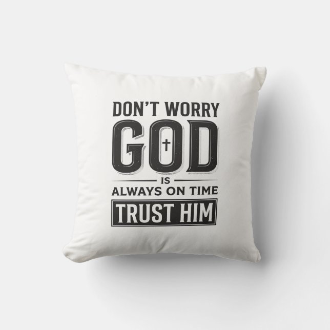 Coussin Dieu est toujours à l'heure Christian Typography D (Recto)