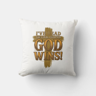 Coussin Dieu Gagne Chemise de typographie de croix vintage
