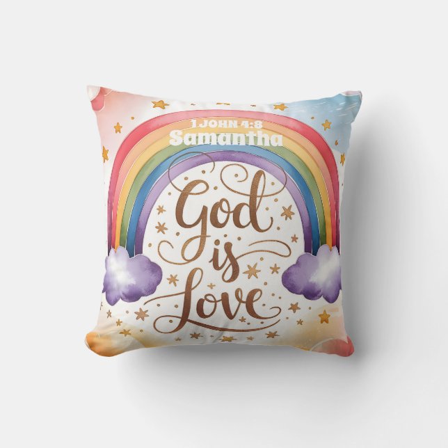 Coussin Dieu personnalisé est amour Boho Christian Kids (Recto)