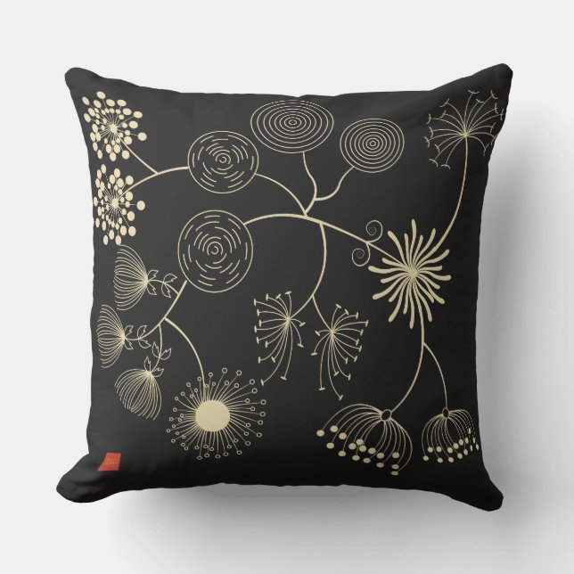 Coussin `Diffusion de l'amour' Fleurs Abstraites noires do (Recto)