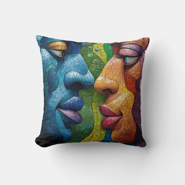 Coussin Digital Face Art - Portrait Abstrait futuriste (Recto)