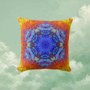 Coussin Digital Mandala bleu orange et jaune