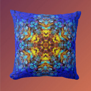 Coussin Digital Mandala jaune et bleu