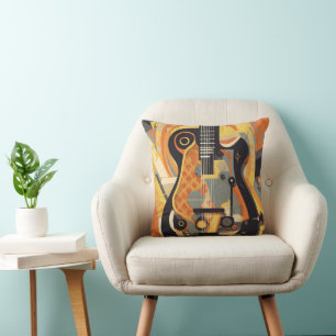 Coussin d'illustration de guitare rétro