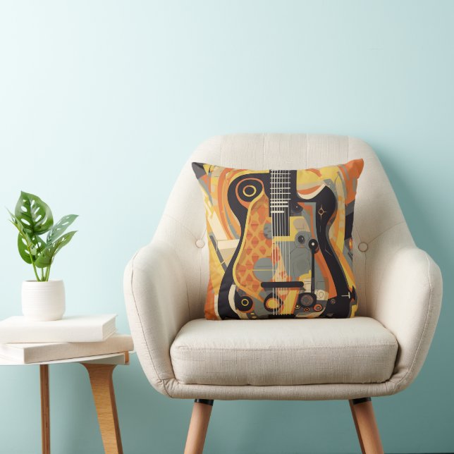 Coussin d'illustration de guitare rétro (Chaise)