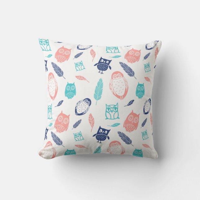 Coussin d'illustration de la Chouette de corail Tu (Recto)