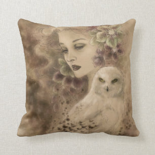Coussin d'illustration d'imaginaire de hibou de