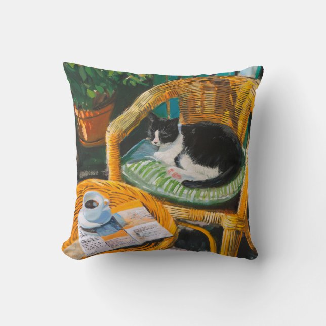 Coussin Dimanche matin | Peinture confortable pour chat et (Recto)