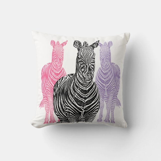 Coussin d'impression de zèbre de trio dans rose, (Recto)