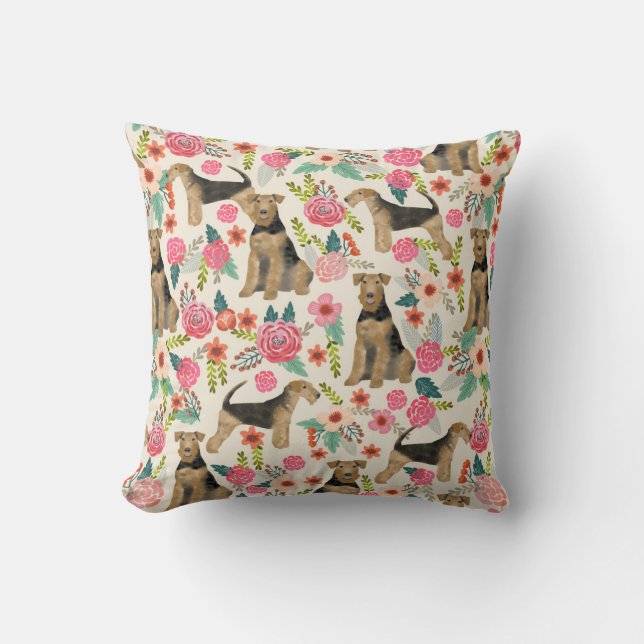 coussin d'impression florale Airedale Terrier (Recto)