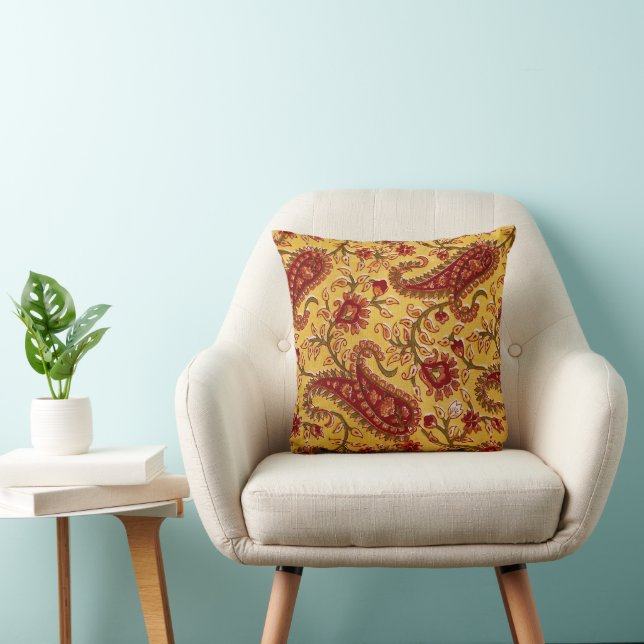 Coussin d'impression Jaune indien Paisley Block (Chaise)