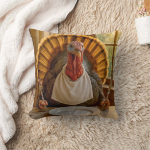 Coussin Dinde de Thanksgiving avec couteau et fourchette