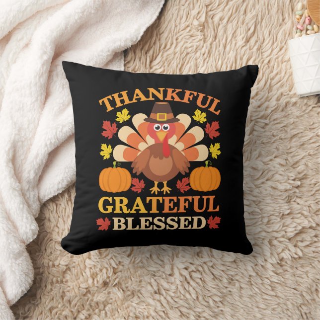 Coussin Dinde de Thanksgiving Bénie Grateuse Reconnaissant (Couverture)