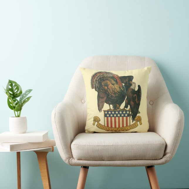Coussin Dinde de Thanksgiving vintage, aigle, drapeau amér (Chaise)