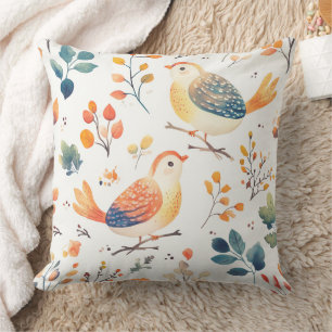 Coussin Dindes Automnales Vibrantes – Aquarelle Fantaisist