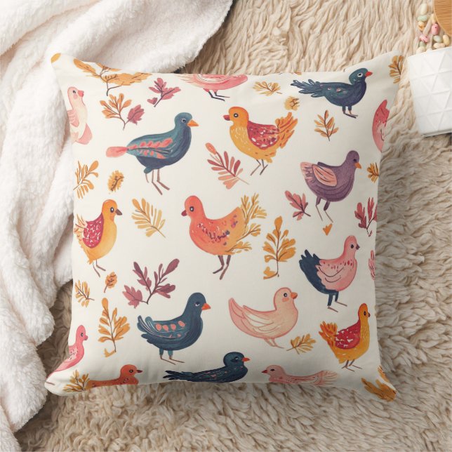 Coussin Dindes d'art populaire – Automne inspiré de la nat (Couverture)