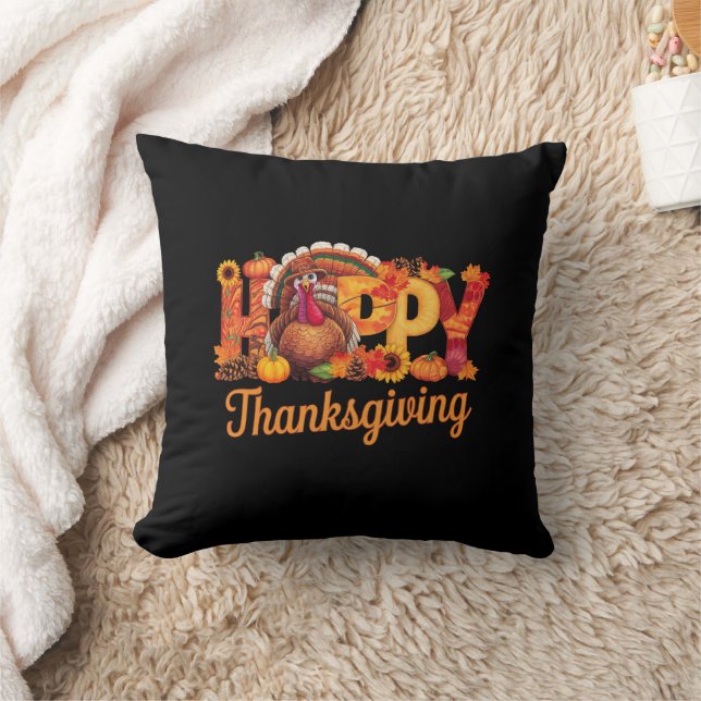 Coussin Dindes de Thanksgiving heureux automne (Couverture)