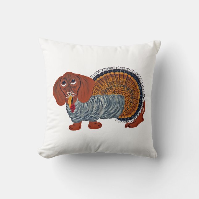 Coussin Dindon de Thanksgiving de teckel (Recto)