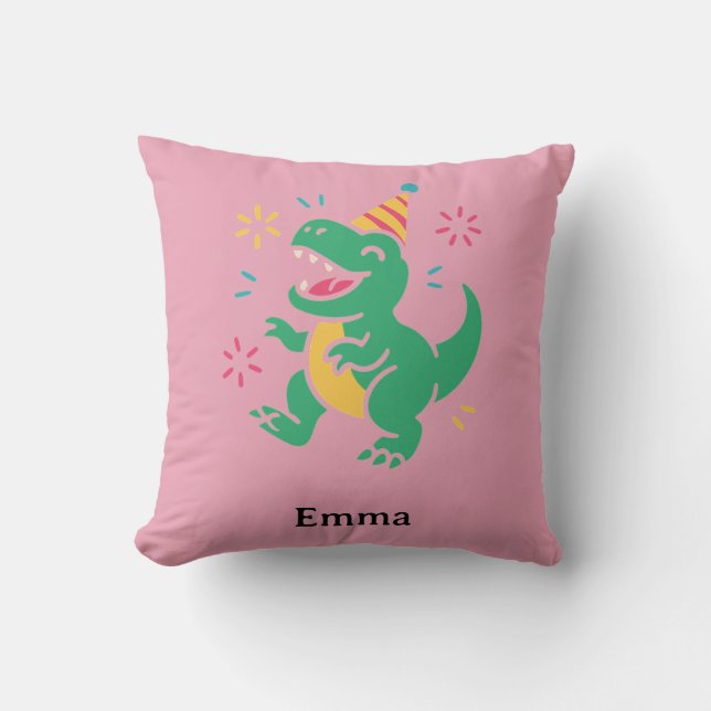 Coussin Dino Rugissement de Fête – Conception de T-Shirt d (Recto)