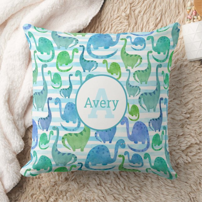 Coussin Dino Stripe Aquarelle Dinosaures Personnalisé (Couverture)
