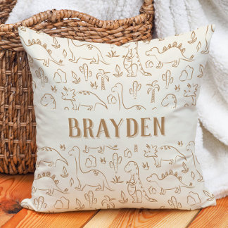 Coussin Dinosaur Boho Boy Name Dino Cute Beige Brown Tan