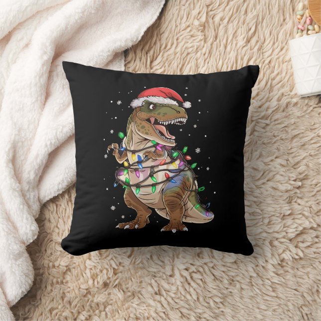 Coussin Dinosaur T-rex Arbre Chandail de Noël Xmas Dino (Couverture)