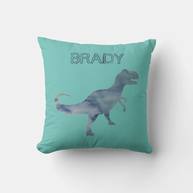Coussin Dinosaure Bleu Trex Nom personnalisé Jeu d'oreille (Recto)