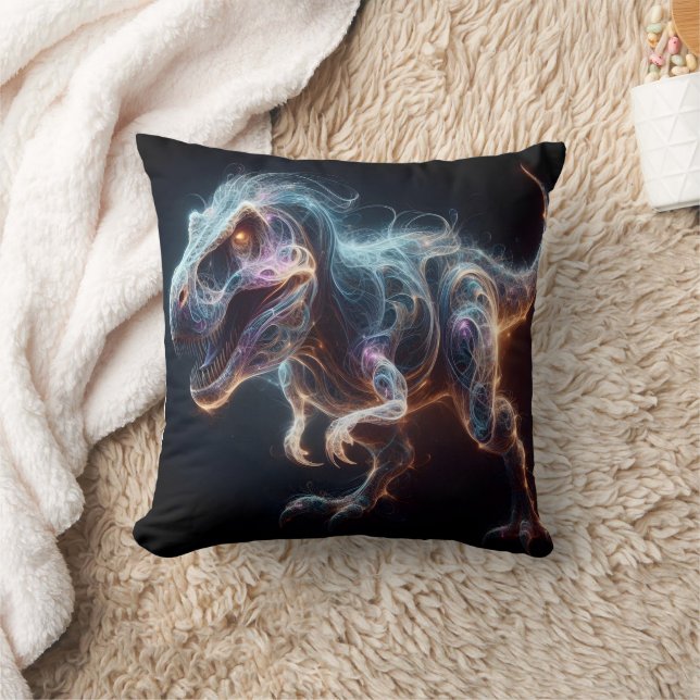 Coussin Dinosaure brillant dans un environnement sombre (Couverture)