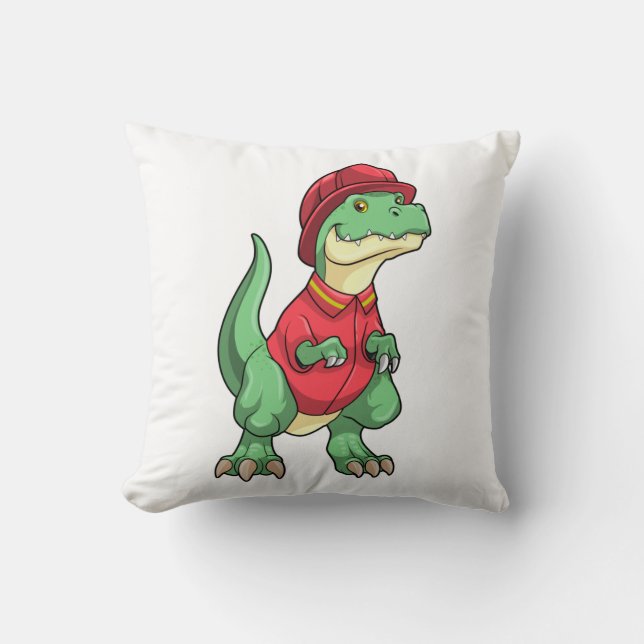 Coussin Dinosaure comme pompier avec casque d'incendie (Recto)