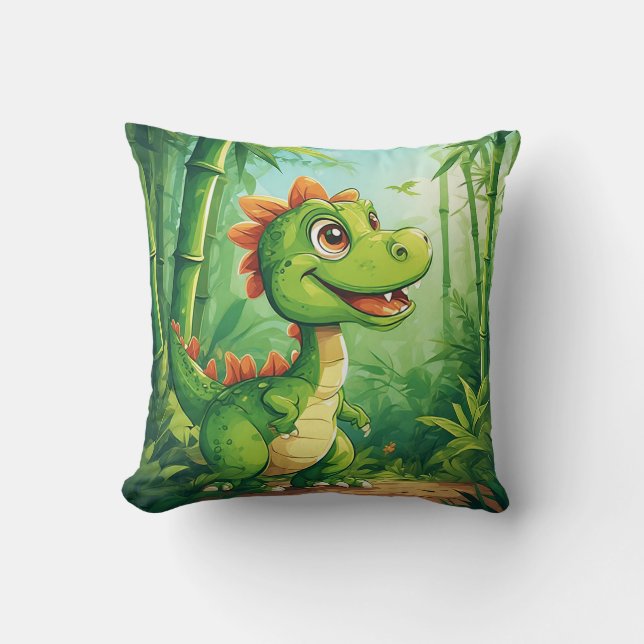 Coussin Dinosaure de dessin animé adorable dans une jungle (Recto)