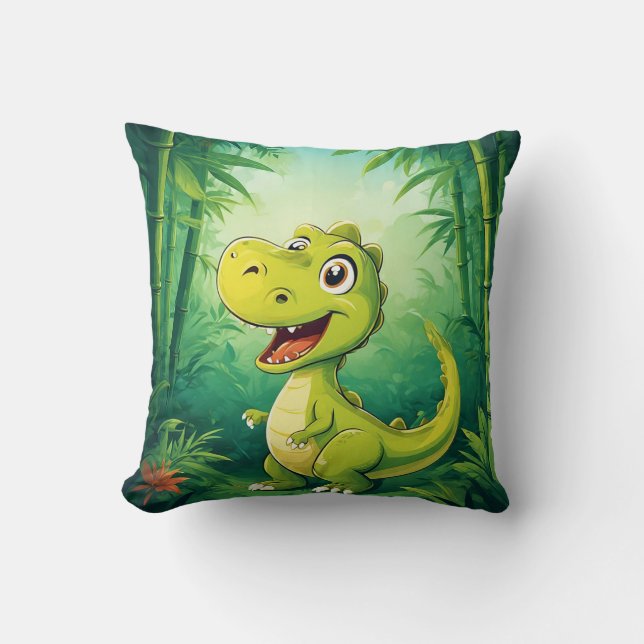 Coussin Dinosaure de dessin animé adorable dans une jungle (Recto)