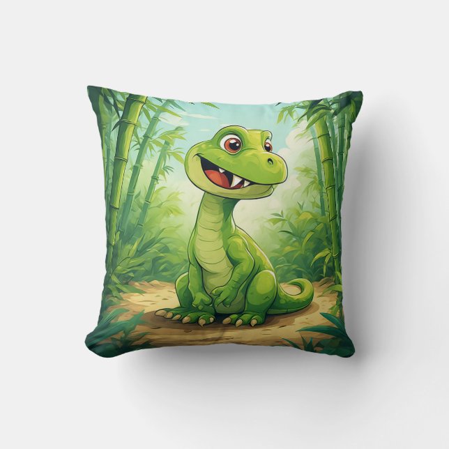 Coussin Dinosaure de dessin animé adorable dans une jungle (Recto)