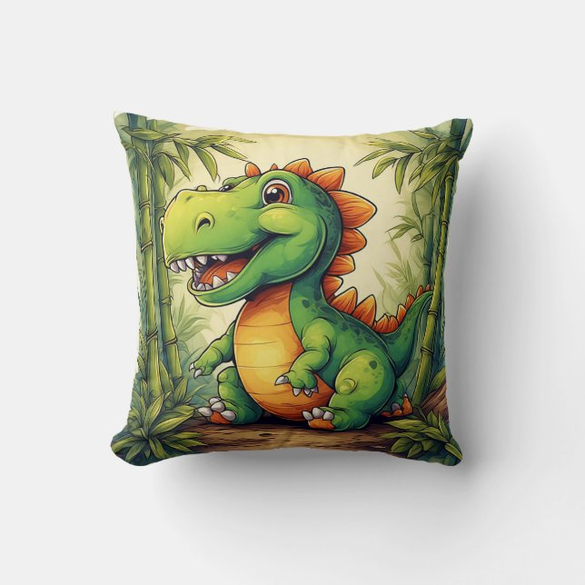 Coussin Dinosaure de dessin animé adorable dans une jungle (Recto)