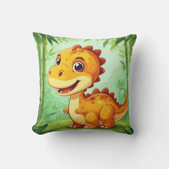 Coussin Dinosaure de dessin animé adorable dans une jungle (Recto)