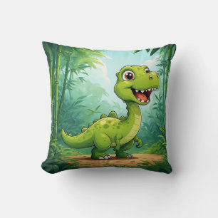 Coussin Dinosaure de dessin animé adorable dans une jungle