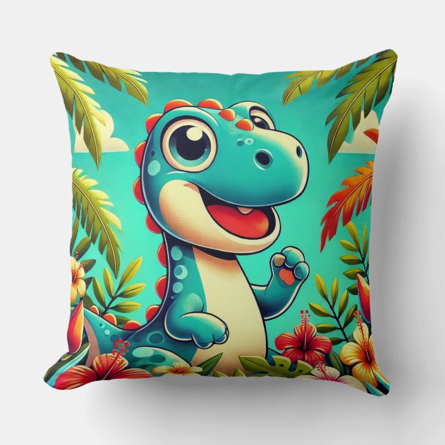 Coussin Dinosaure de dessin animé adorable pour chambre d' (Recto)