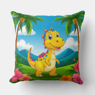 Coussin Dinosaure de dessin animé amusant dans une jungle